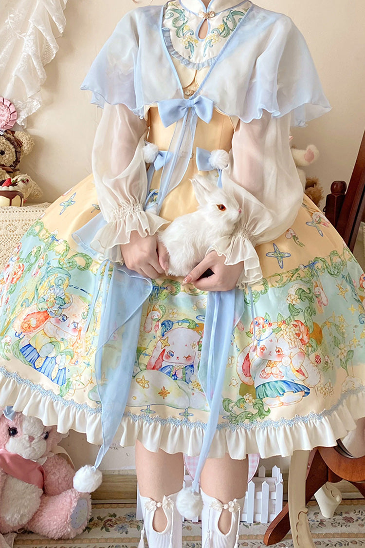 Fairy Rabbit Print Ruffle Chinese Princess Lolita Dress