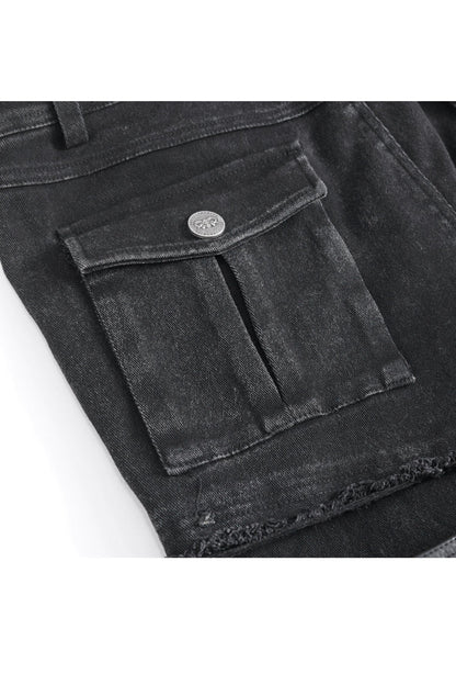 Men's Punk Flared Pants in Spliced Black Faux Leather