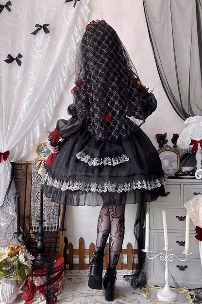 Perlia's Night Ruffled Open-Front Lolita Dress - Noir