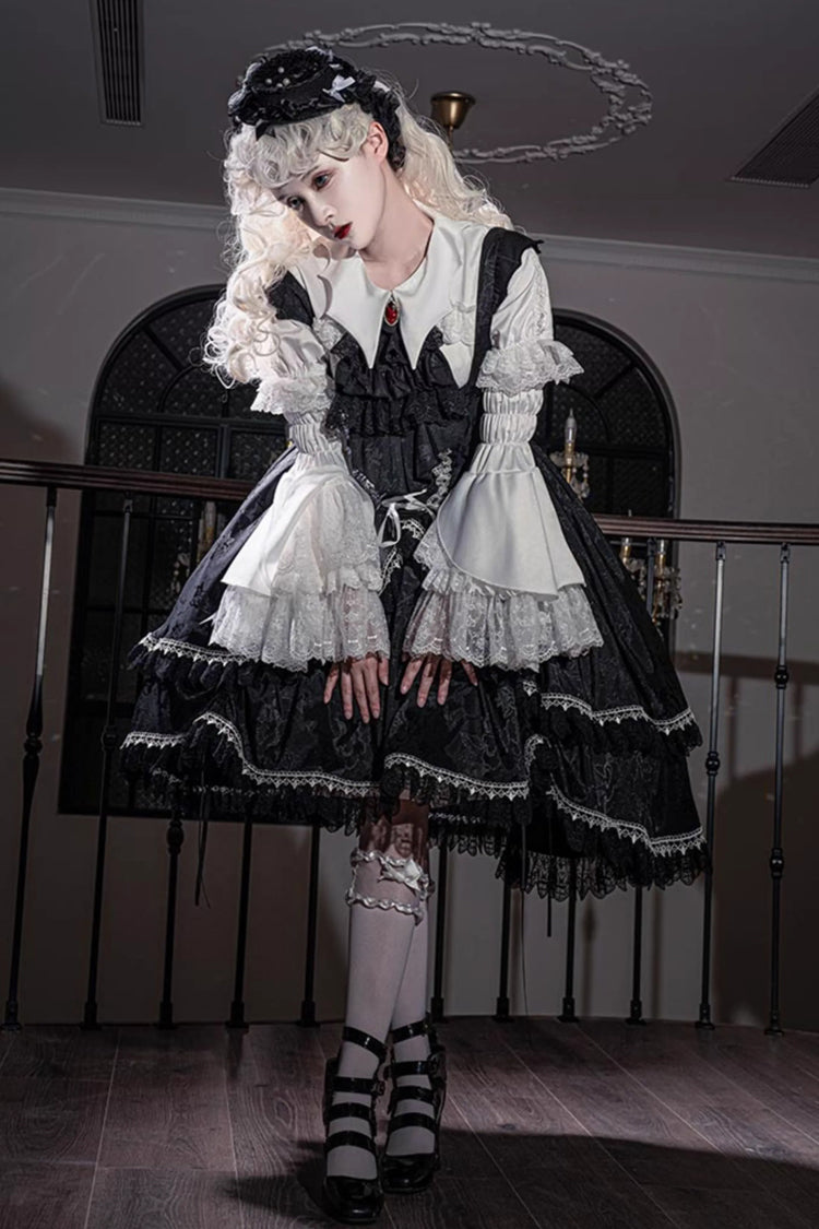 Ruffled Bowknot Lace-Up High-Low Gothic JSK