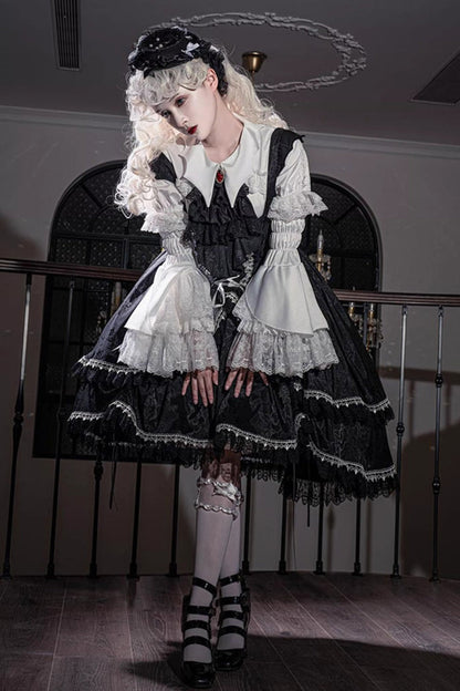 Ruffled Bowknot Lace-Up High-Low Gothic JSK