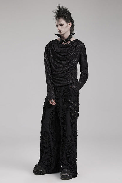Men's Gothic Loose Pants with Horizontal Striped Ripped Distressed Detailing