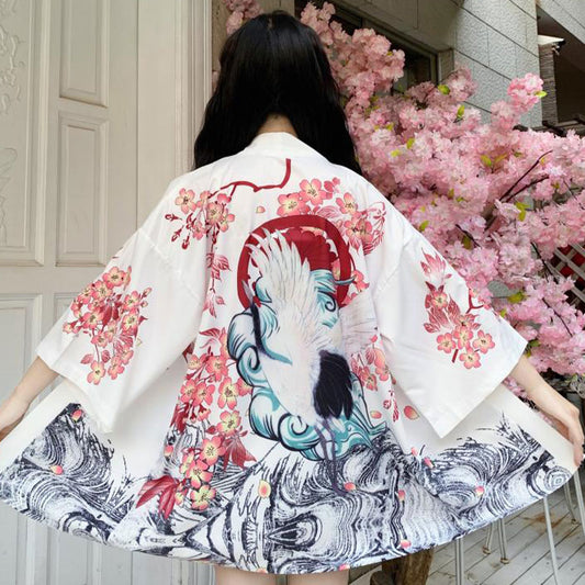 Cardigan kimono à imprimé floral vintage Crane Sakura