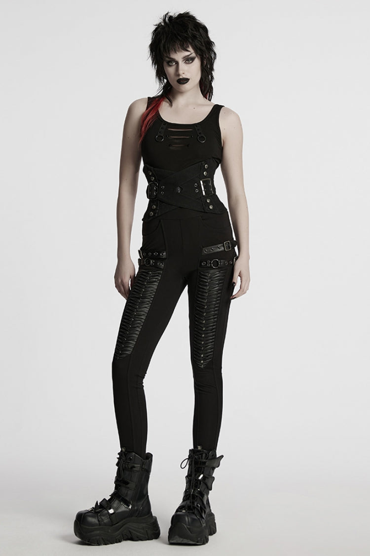 Interlaced Lace-Up Buckle Black Punk Underbust Corset