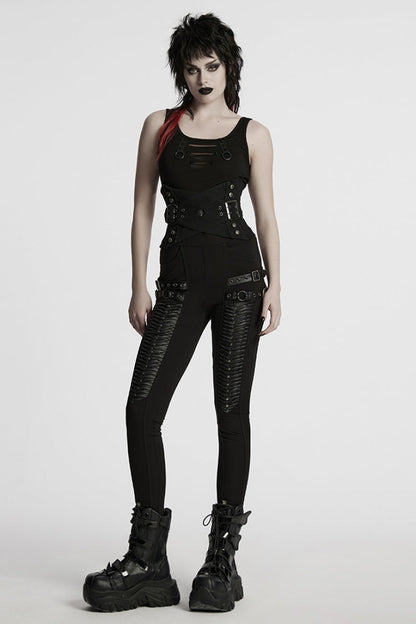 Interlaced Lace-Up Buckle Black Punk Underbust Corset