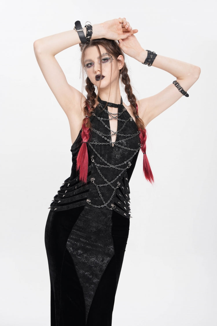 Halterneck Sleeveless Rivet Chain Punk Dress