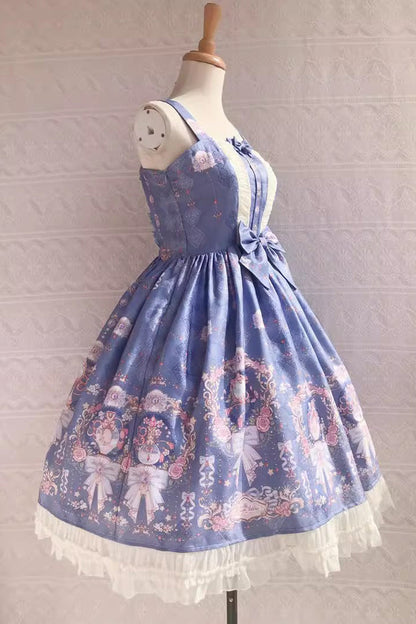 Small Delicate Print Ruffle Bowknot Jsk Dress - Sweet Lolita