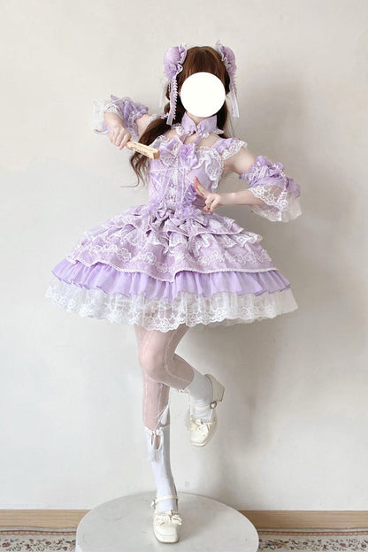 Purple Rain of Peaches Sleeveless Multi-Layered Bowknot Lace Sweet Chinese Style Lolita Jsk Dress