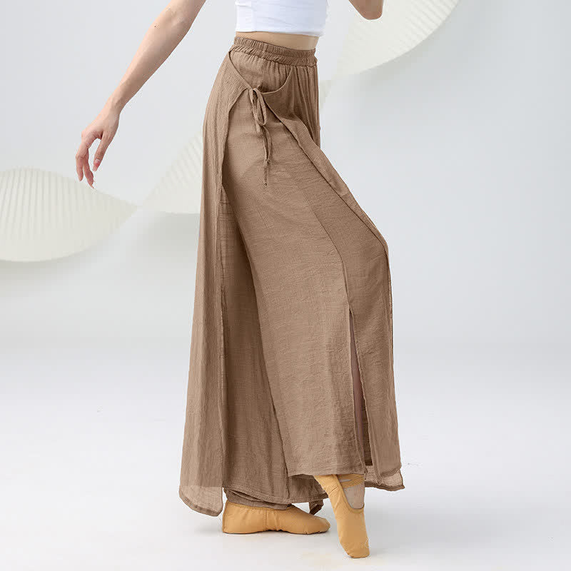 Pantalon décontracté à jambes larges fendues et fluides vintage 