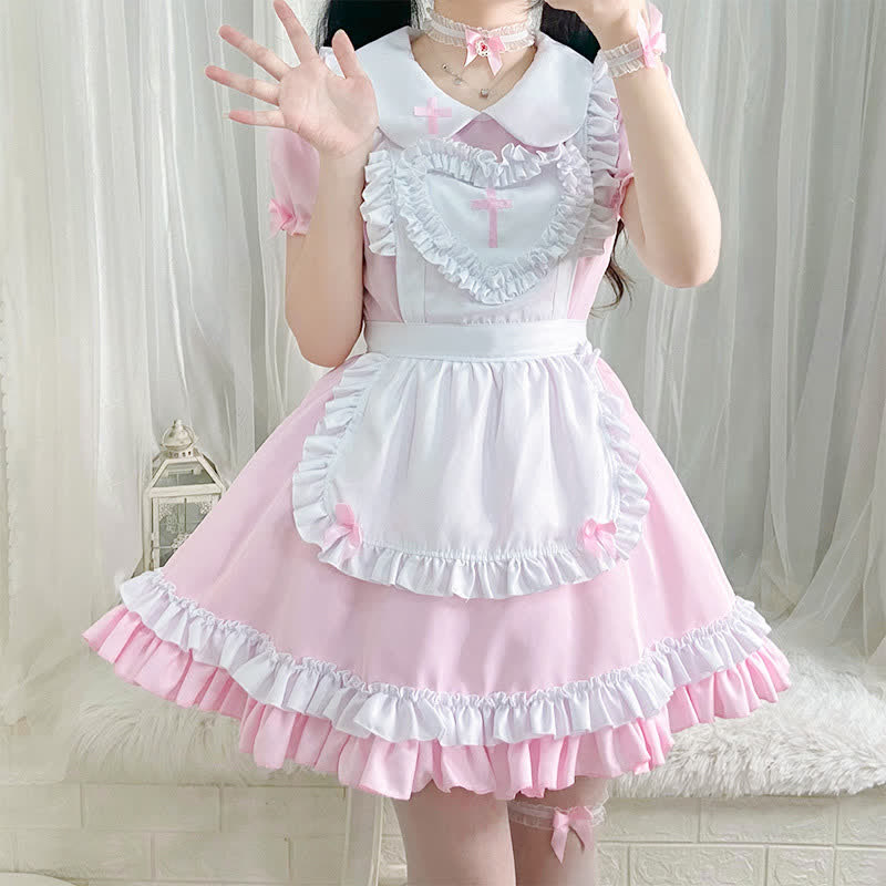 Ensemble robe lolita à volants et imprimé croix kawaii