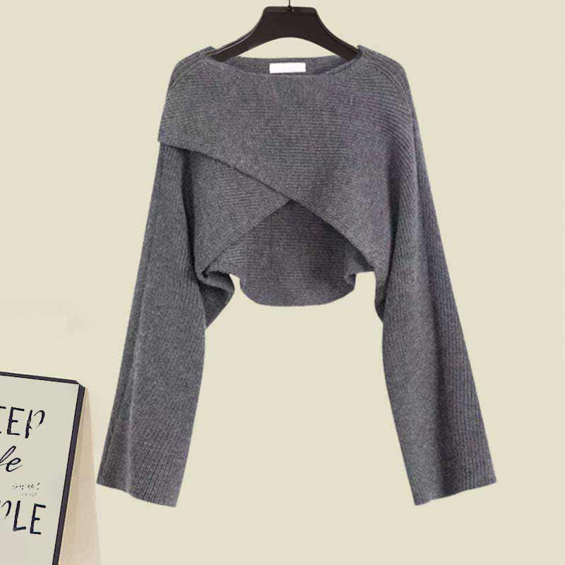 Grey Knitted Sweater Irregular Fishtail Slim Slip Dress