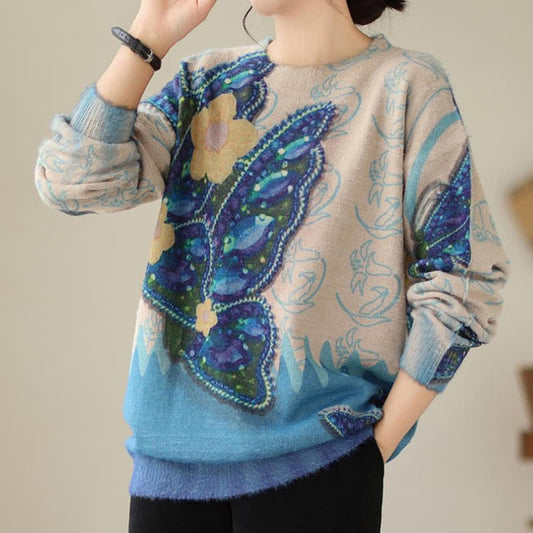 Pullover mit Blumen- und Schmetterlings-Print im Vintage-Stil