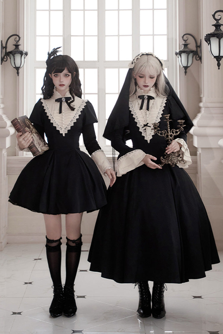 Letters and Poems Nocturne Nun Long Sleeves Ruffle Gothic Lolita Short Dress