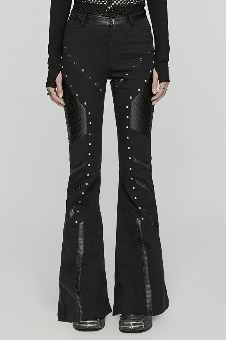 Punk Flared Trousers with Mesh and Metal Studs