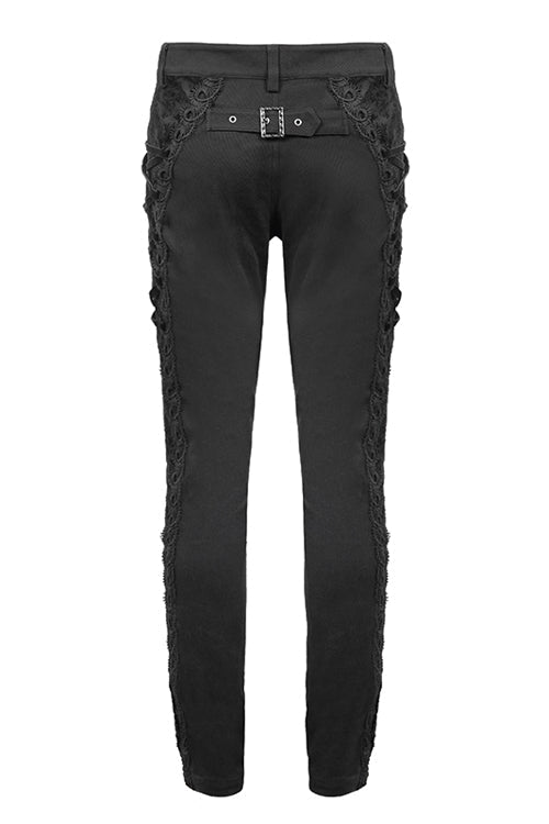Gothic Side Button Flocked Detail Dress Trousers