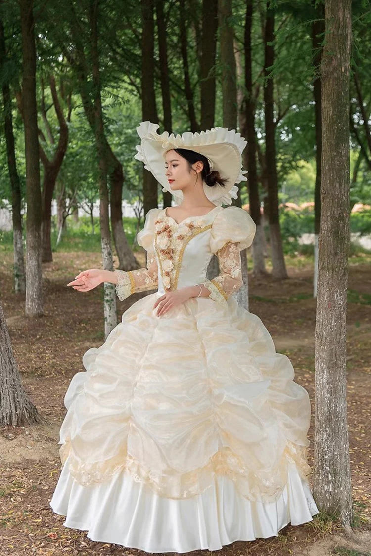 Medieval Embroidery Vintage Gown in Champagne