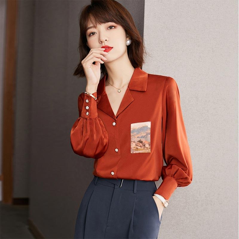 Vintage Red Puff Sleeve Chiffon Shirt