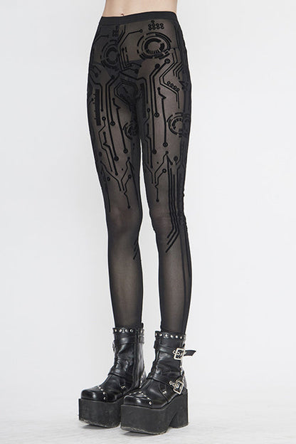 Womens Mesh Leggings with Circuit Pattern
