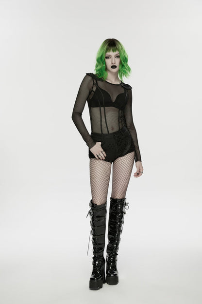 Punk Shorts with Irregular Cut-Outs and Eyelets