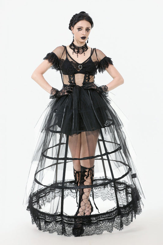 Ebony V-Neck Short Sleeve Sheer Mesh Layered Dress
