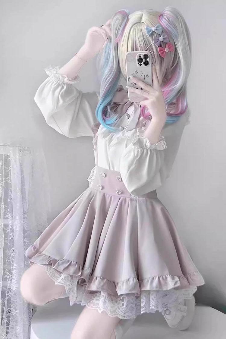 Puffy Hem Ruffle Sweet Suspender Skirt Two Colors