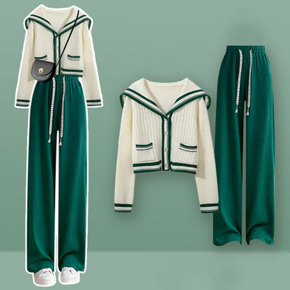 Set Sailor Collar Sweater Casual Cable Skirt Pleated Pants