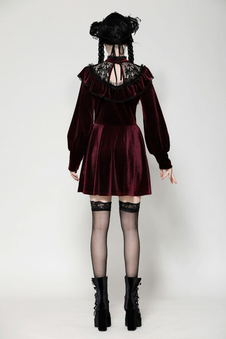 Crimson Knit Velvet Maxi Gown with Long Sleeves - Gothic Graduation Attire