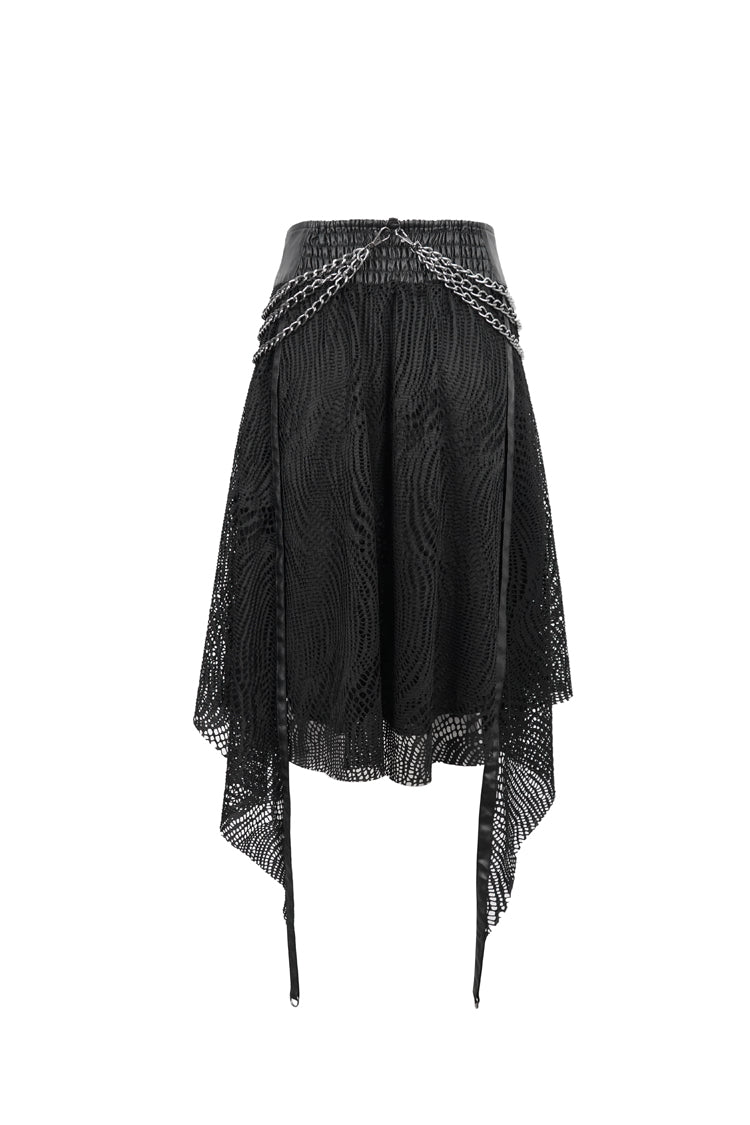 Half Hollow Knit Metal Chain Black Asymmetric Punk Skirt