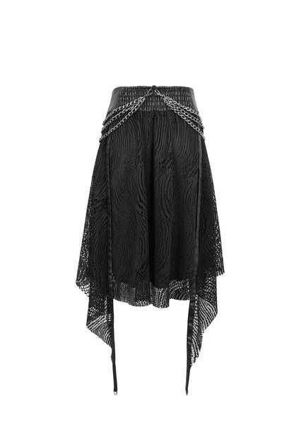 Half Hollow Knit Metal Chain Black Asymmetric Punk Skirt