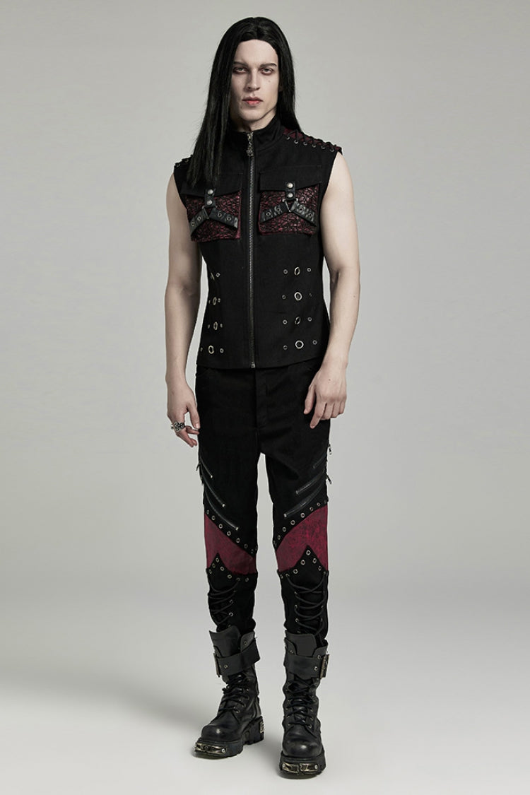 Stitching Slim Punk Vest with Stand Collar