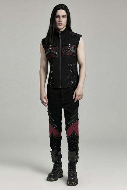 Stitching Slim Punk Vest with Stand Collar
