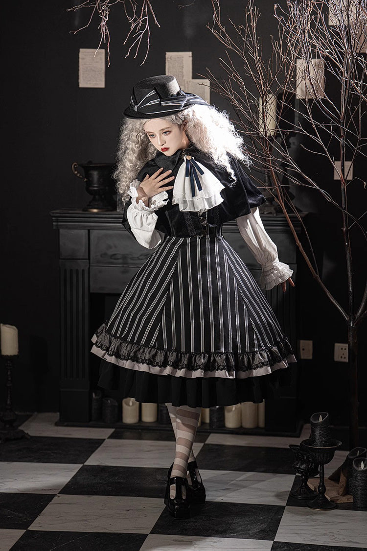 Black Manor Multi-layer Striped Ruffle Gothic Lolita Skirt