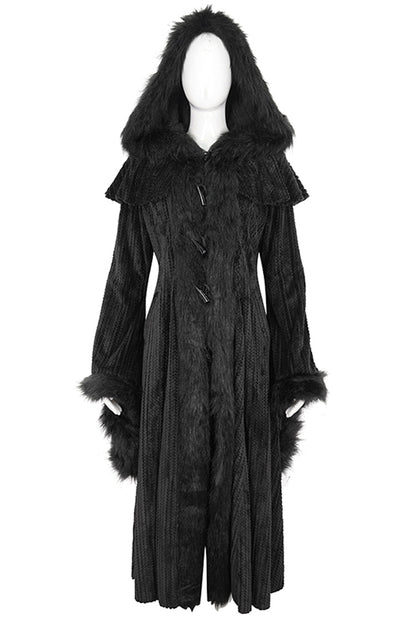 Gothic Women's Hooded Coat with Fluffy Long Bell Sleeves and Flared Silhouette