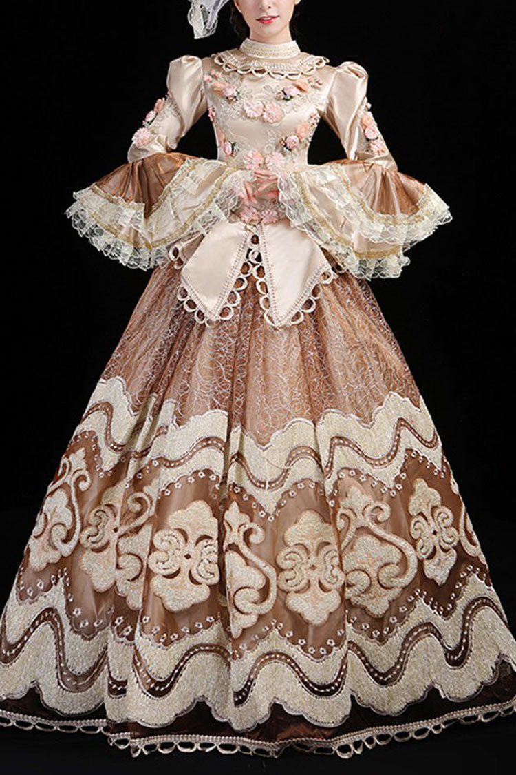Victorian Floral Embroidered Gown with Hime Sleeves