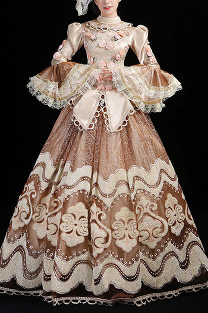 Victorian Floral Embroidered Gown with Hime Sleeves