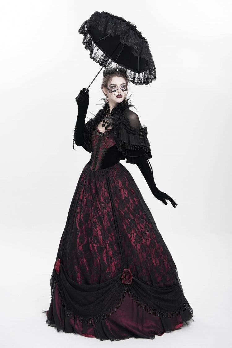 Jacquard Floral Beaded Gothic Long Slip Dress