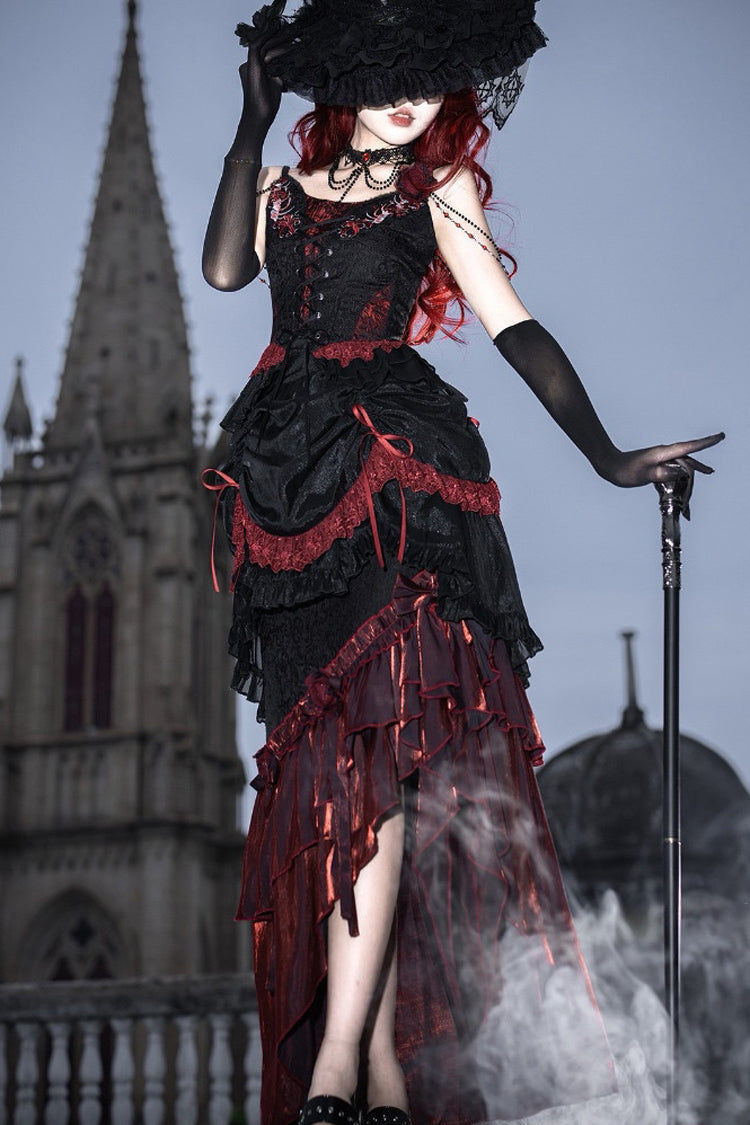 Rotten Bone Flower Lolita Skirt Set with Lace-Up Details - Noir