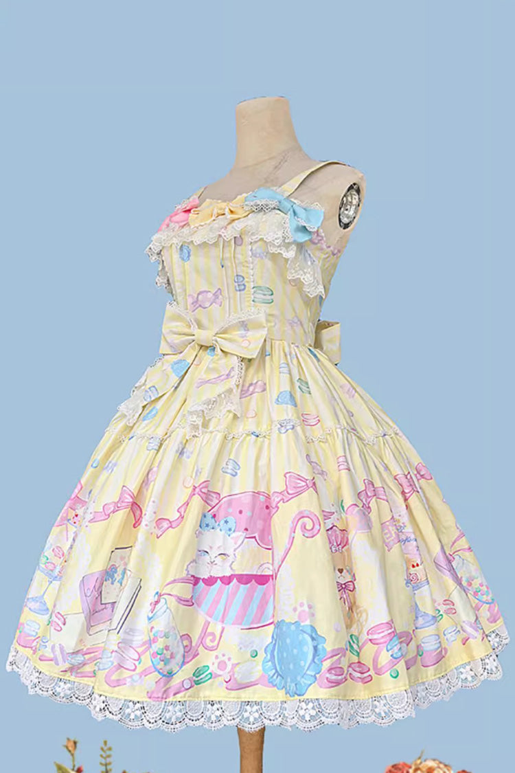 Macaron Dolly House Sleeveless Print Bow Sweet Lolita JSK in Yellow