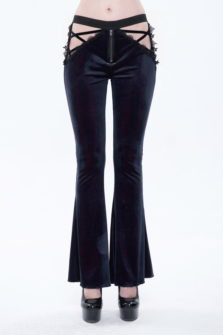 Velvet Low-Rise Ribbon Cutout Flare Gothic Pants