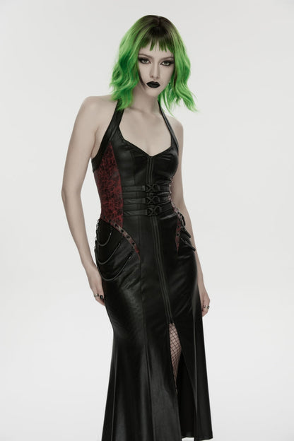 Halterneck Sleeveless Lace-Up Slim Buckled Punk Dress