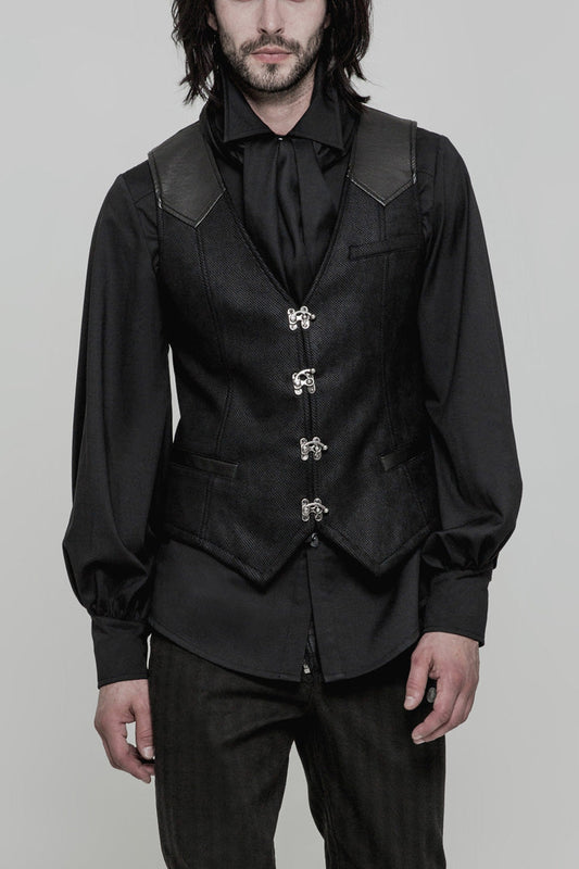 Steampunk Vest with Metal Buttons and Stitching