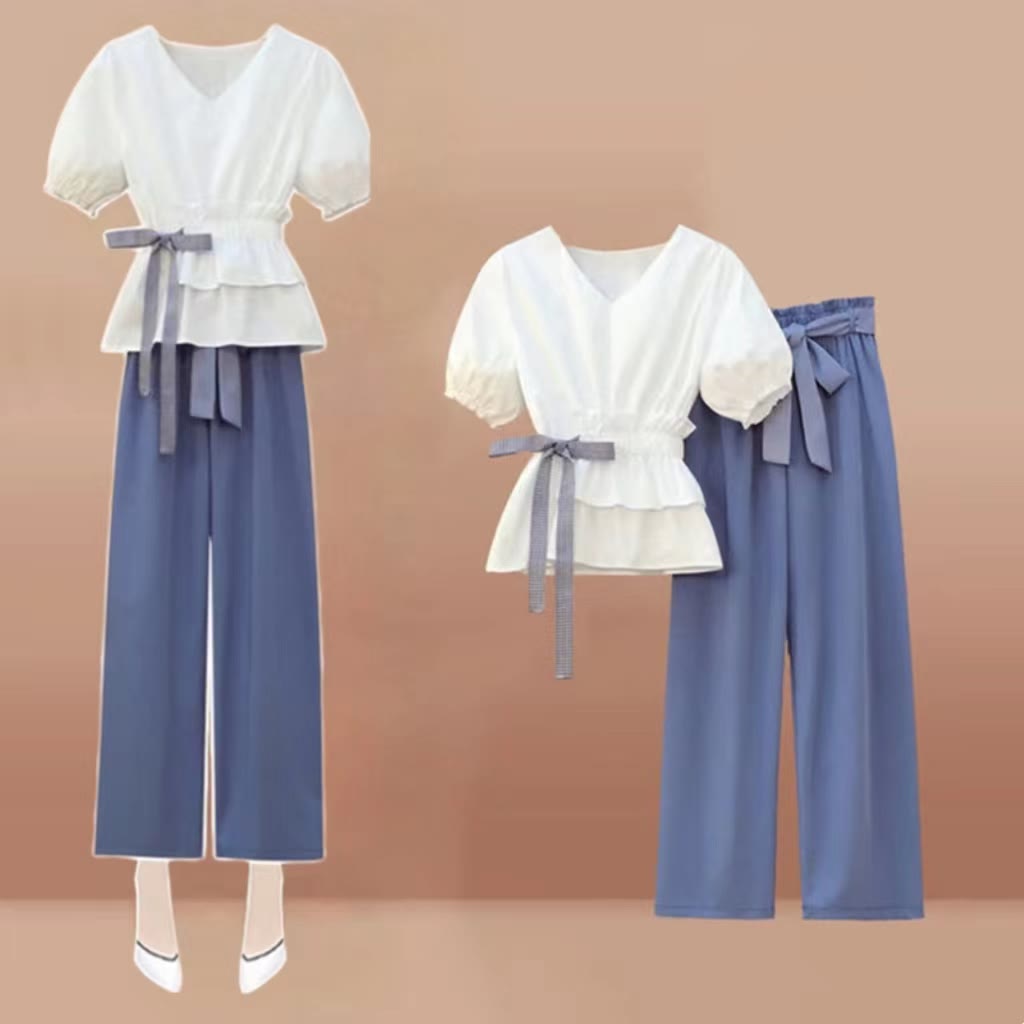 Bowknot Ruffled T-Shirt Wide Leg Pants