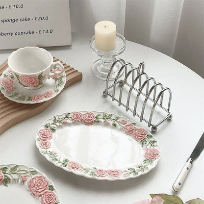 Tasse et soucoupe roses rétro roses ON1460