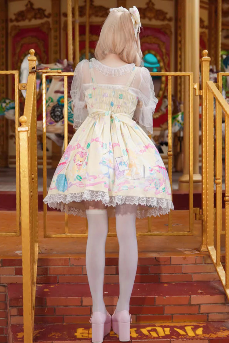 Macaron Dolly House Sleeveless Print Bowknot Lace-Up Sweet Lolita Jsk Dress Colors