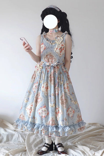 Rose Tea Sleeveless Jumper Dress with Bow