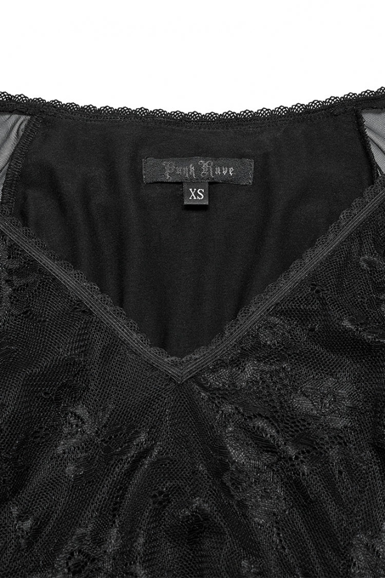 Plunging Batwing Sleeve Hollow Embroidered Punk Dress