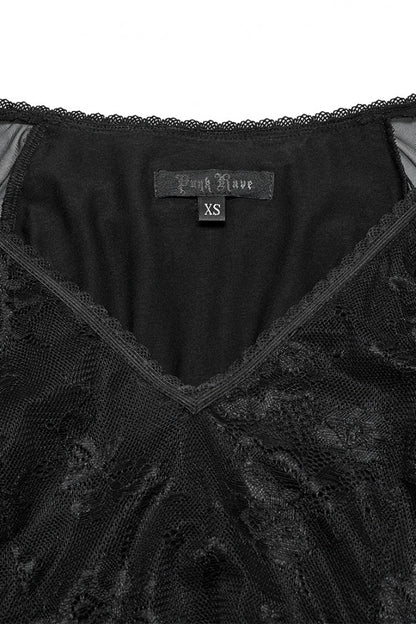 Plunging Batwing Sleeve Hollow Embroidered Punk Dress