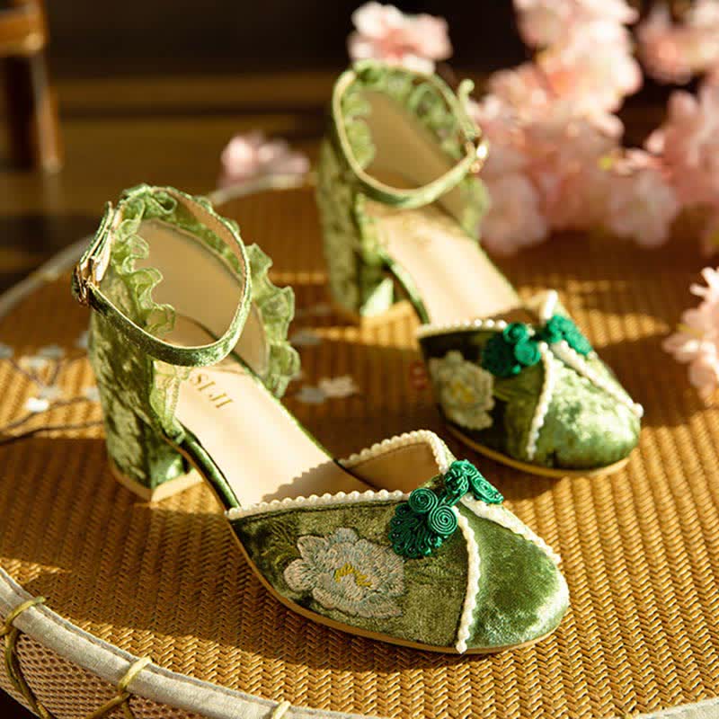 Chaussures Mary Janes élégantes avec boucle et broderie de fleurs