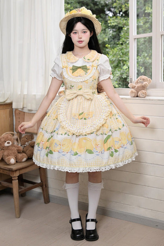 Sunny Lemon Print Ruffled Bow Lace JSK Attire