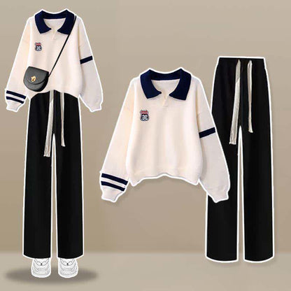 Pants Sweater Stripe Set Casual Lapel